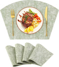 Homaxy Round Table Placemats Set of 4, Washable Wedge Shaped Faux Leather Table Mats, Wipeable Kitchen Dinner Place Mats for Indoor Outdoor, Grass Green