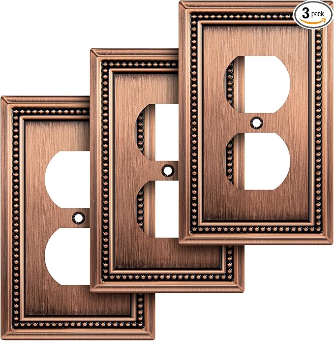 Henne Bery Sunken Pearls Heavy Duty Decorative Wall Plate Switch Plate Outlet Cover (Single Duplex, 3 Pack, Antique Copper)