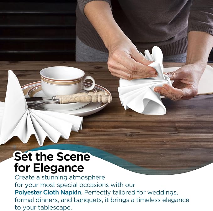 Polyester Cloth Napkins - Washable Soft Table Linens - Durable & Elegant for Dining, Restaurants, Weddings, Events, Rentals, Banquets, & Parties - Premium Quality Set of 250, White, 20"x20"