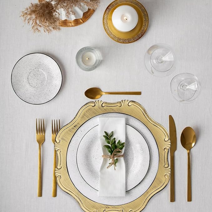 Gold Charger Plates Set of 6, Decorative Table Plastic Chargers for Dinner Plates, Party, Wedding, Thanksgiving, Christmas, 22G