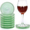 JUXYES 8 Pack Clear Green Crystal Coasters Round Cup Mat, Glass Coasters for Drinks Coffee Tea Wine, Decorative Wine Bottle Coaster, Crystal Drink Coasters for Restaurant bar Kitchen Dining Table