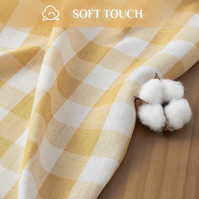 Softalker Checkered Tablecloth Rectangle, Outdoor Linen Cotton Gingham Table Cloth with Tassel, Heavy Duty Wrinkle Free Buffalo Plaid Table Cover for Kitchen Dining Home Party - 55 x 70 Inch, Yellow