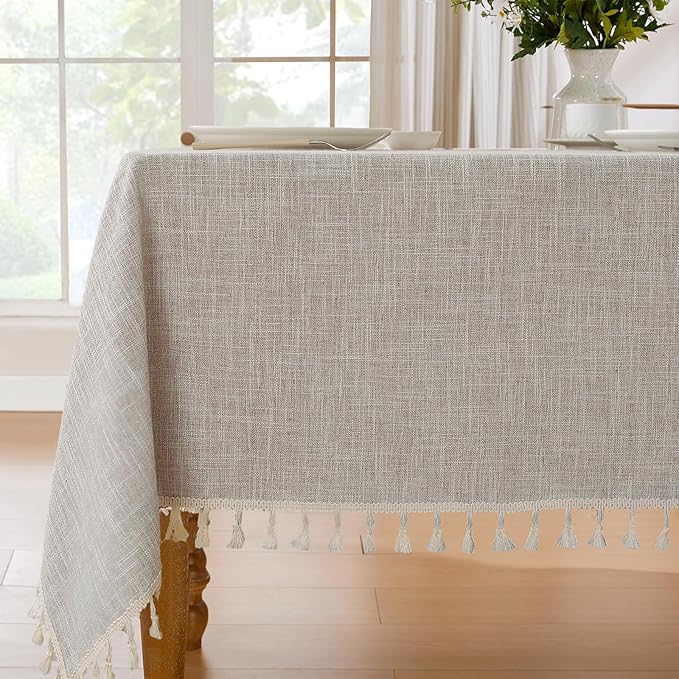 JIALE Textured Tablecloth, Heavy Duty Linen Style Farmhouse Table Cloth Rectangle Table, Wrinkle-Free Washable Waterproof Table Cover for Kitchen, Dining, Parties, 55"x75", Light Brown