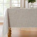 JIALE Textured Tablecloth, Heavy Duty Linen Style Farmhouse Table Cloth Rectangle Table, Wrinkle-Free Washable Waterproof Table Cover for Kitchen, Dining, Parties, 55"x90", Light Brown