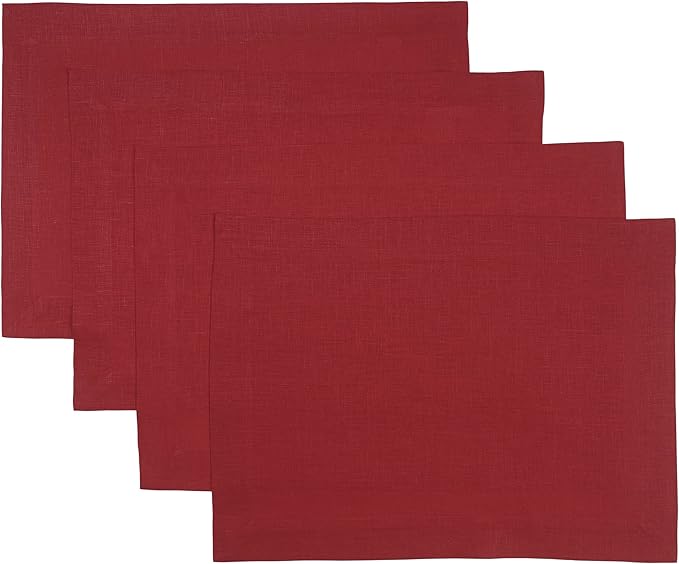 D'Moksha Homes Linen Red Placemats Set of 4-100% Pure Linen Placemats 14 x 19 Inch for Valentines, Spring - Handcrafted and Machine Washable