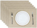 Kevin Textile Burlap Linen Placemats Set of 6 Heat Resistant Dining Table Place Mats Washable Kitchen Table Mats for Dinning Party Holiday Indoor Outdoor, 13 x19 inches, Light Beige