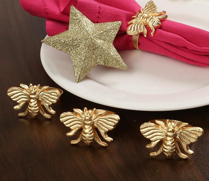 Lightnpro Gold Napkin Rings (Set of 12) - Coastal Christmas Table Decorations - Nautical Place Settings for Holiday Parties, Dinner, Kitchen & Home Dining - Perfect Wedding Ring Holder