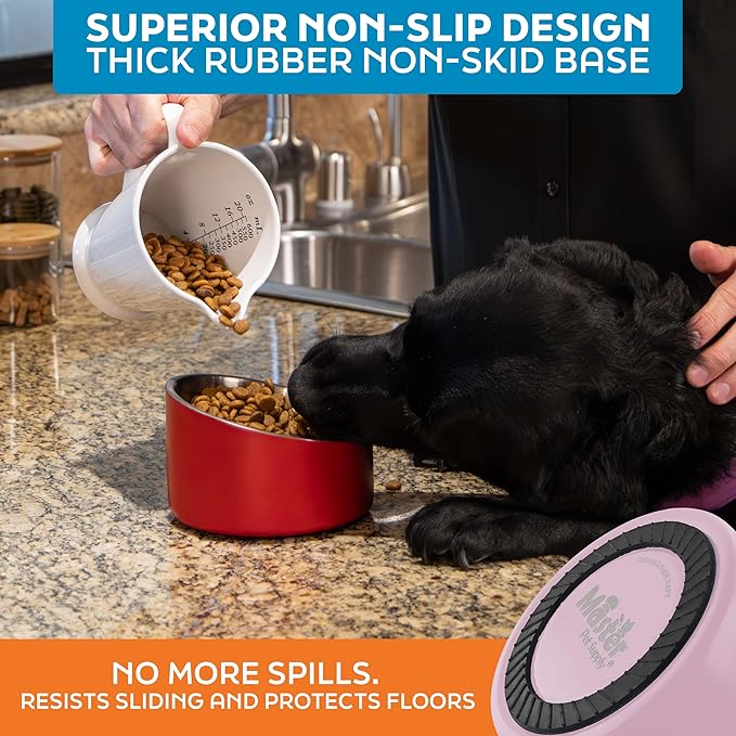 Master Pet Supply Stainless Steel Slanted Dog Cat Food Bowl - 16 oz Heavy Duty - Rose Quartz, Double Wall Insulated, Non-Slip Elevated Bowl for French Bulldogs Pugs Cats, Anti Rust Dishwasher Safe