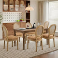 SoarFlash French Dining Chairs Set of 6, Vantage Dining Chair with Round Back, Wood Leg Farmhouse Country Rattan Dining Chair for Kitchen,Bedroom,Brown