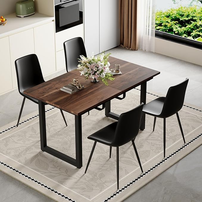 Extendable Dining Table Set for 4, 55"–71" Modern Wood Kitchen Table with 4 Upholstered Chairs, Space-Saving for Living Room Apartment, Sturdy & Comfortable, Easy Assembly
