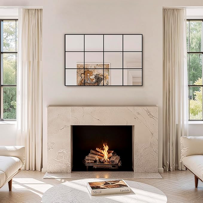 Window Pane Wall Mirror, 36"x24" Wall Mounted Window Mirror for Living Room, Bedroom, Entryway, Dining Room, Home Wall Decor