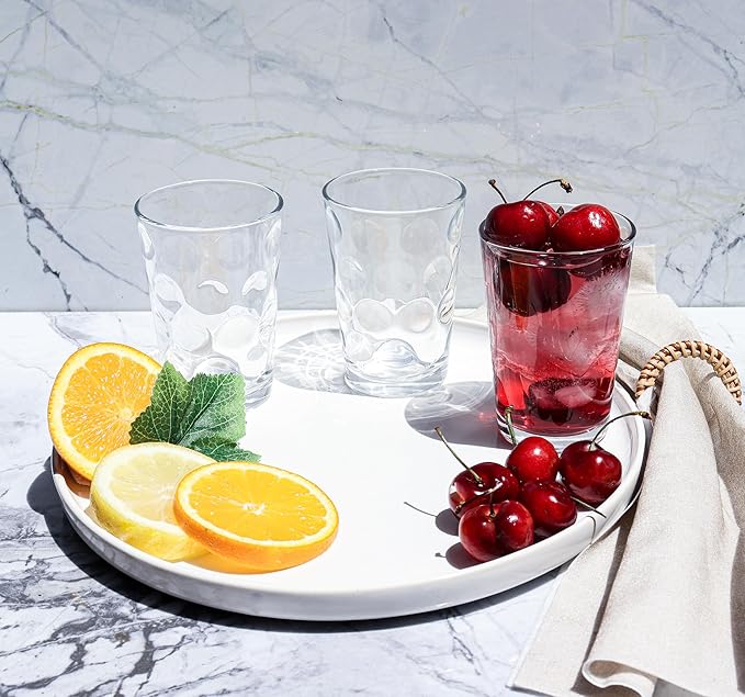 Home Essentials Drinking Glasses Set of 10 Juice Glass Cups, 7 oz Glassware, Inner Circular Lensed Small Glasses. Ideal for Juice, Milk, Water; Dishwasher Safe.