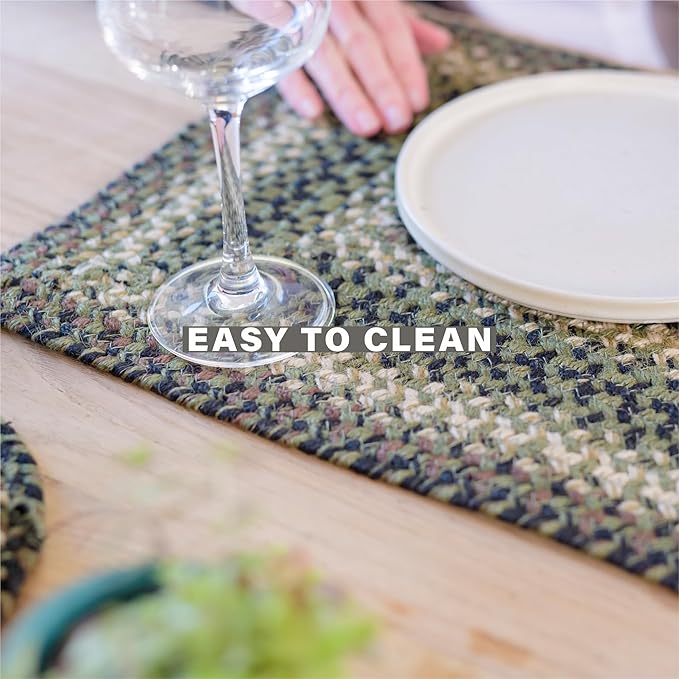 Homespice Pinecone Jute Braided Oval Placemats, Warm Country Rustic Decor, Set of 6, 13x19 Green Table Mats - Vibrant Colors, Durable, Easy to Clean and Protects Furniture
