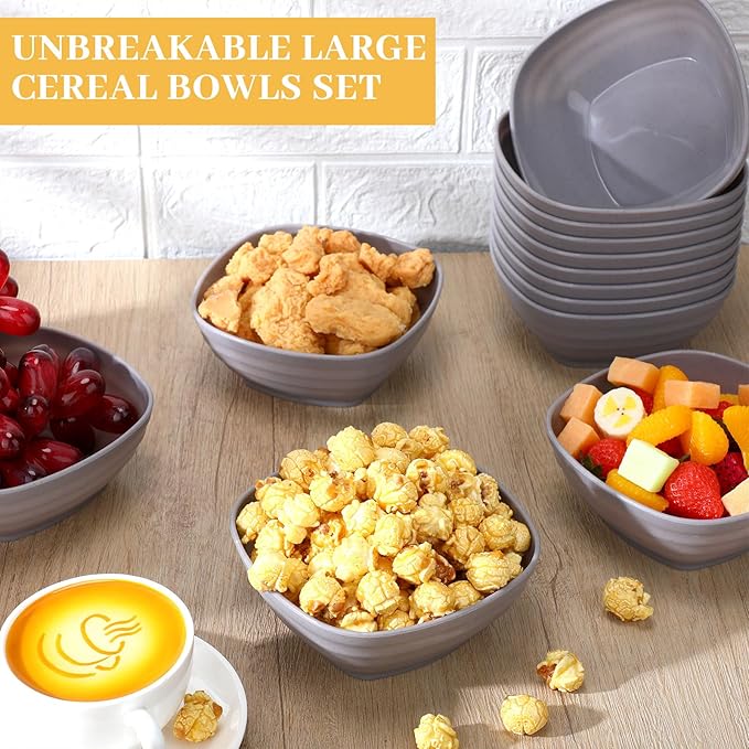 Gejoy 64 Pcs Unbreakable Cereal Reusable Wheat Straw Lightweight Bowls Microwave and Dishwasher Safe Soup Fiber Bowls for Kitchen Serving Salad Rice Snacks(Light Gray)