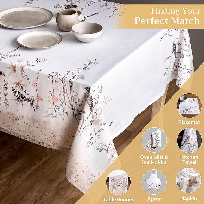 Maison d' Hermine Table Cloth Square Table 100% Cotton 54 x 54 Inches Tablecloth Reusable Decorative for Dining Room Farmhouse Home Valentines Day Decorations Spring Summer - Meadow Florals - Brown