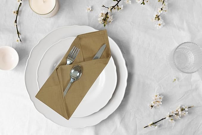 ACCENTHOME Accent Home 100% Cotton Napkins, Delicate Cloth Napkins for Dinners, Parties and Weddings，18 x 18 Inch Set of 12 - Brown