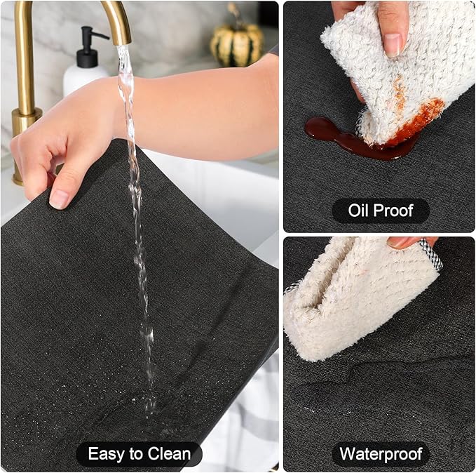 Faux Leather Placemats Set of 6, Heat Resistant Wipeable Washable Vinyl Place Mats, Waterproof Anti-Slip Dining Table Mats, Suitable for Indoor & Outdoor Use (Dark Grey)