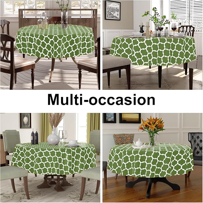 Smiry Round Plastic Table Cloth, Waterproof Vinyl Tablecloth with Flannel Backing for Round Tables, Wipeable & Spillproof for Dining, Camping, Indoor and Outdoor (60" Round, Green)