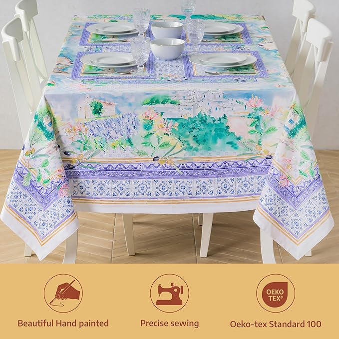 Maison d' Hermine Premium Table Cloth Rectangle Table 100% Combed Cotton 108 x 70 Inches Tablecloth Reusable Decorative for Dining Room, Farmhouse, Home, Party, Festive & Wedding - Luberon