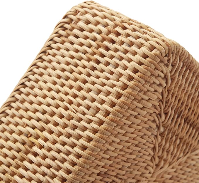 Natural Rattan Fruit Storage Baskets Rectangular Woven Wicker Box for Key Holder Remote Stackable Natural Set of 3