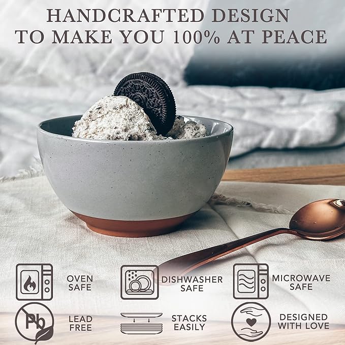 Mora Ceramic Small Dessert Bowls - 16oz, Set of 6 - Microwave, Oven and Dishwasher Safe, For Rice, Ice Cream, Soup, Snack, Cereal, Chili, Side Dishes etc - Microwavable Kitchen Bowl, Assorted Neutrals