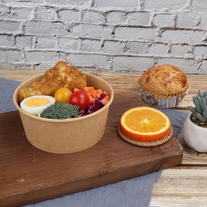 24 oz Disposable Kraft paper bowls with lids, Food containers Soup Bowls Party Supplies Treat Bowls 50 Pack