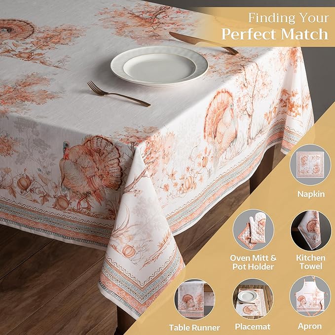 Maison d' Hermine Table Cloth Square Table 100% Cotton 54 x 54 Inches Fall Tablecloth Reusable Everyday Use for Thanksgiving Christmas Decorations Dining Farmhouse Party (Giving Thanks)