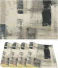 Gradient Placemat Set, Modern Minimal Fashion Abstract Beige Grey Blue Art Oil Painting Brush Strokes Patchwork Pattern Home Decor Linen Table Mats for Dining Room Kitchen Party (17x12in) x4P