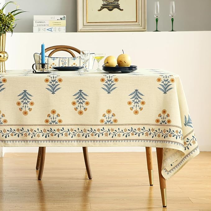 ISAENNE Designer French Pale Yellow Small Square Tablecloth,Linen Floral Table Cloth,Wrinkle Resistant Decor Tablecloths for Dining Thanksgiving Banquet Kitchen Party,55"*55"-Estevan A