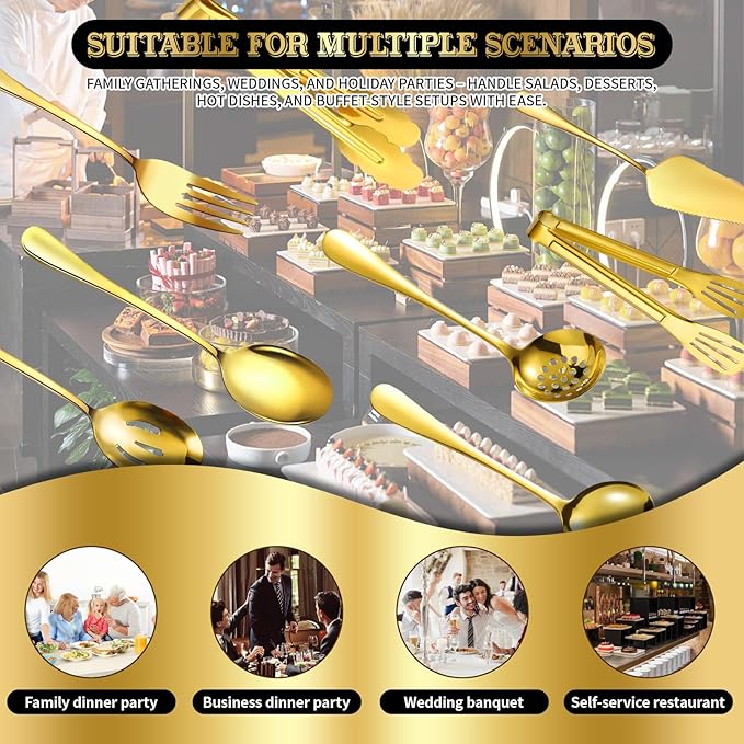 30pcs Stainless Steel Serving Utensils Set for Parties &Buffets, Catering, Banquets, Weddings and Events (GOLD)
