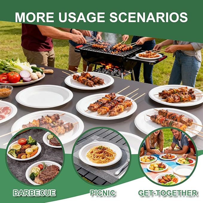 DaYammi 100% Compostable Paper Plates 7 Inch, 125-Pack Heavy Duty Paper Plates Bulk,Biodegradable Bagasse,Eco-Friendly Disposable Dessert Plate for BBQ,Picnic,Party (BPI Certified,Microwaveable)