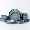 GBHOME 16 Pieces Double Bowls Ceramic Dinnerware Sets for 4, Stoneware Plates and Bowls Set with Reactive Glaze, Scratch Resistant Stoneware Dishes Set, Dishwasher & Microwave Safe