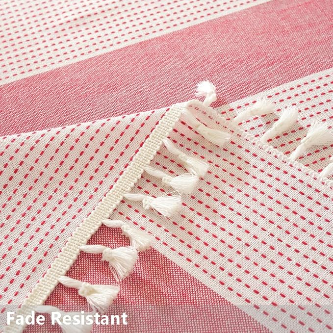 TruDelve Cotton Square Tablecloth Red Striped Tablecloths Ourdoor Table Cloth Square Tables Cloth Tablecloth for Card Table Cover (55"x55", Red)