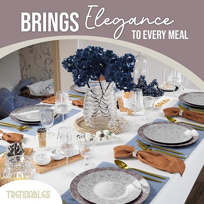 Trendables Disposable Dinnerware Decorative Plates Plastic Disposable Plates Set For 40 Guests 40 x 8 Inch Dessert Plate & 40 x 10 Inch Wedding Party Plate Set Blossom Circle