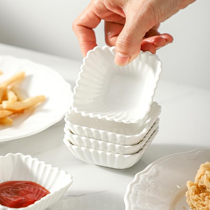 UIBFCWN 20 Pack Ceramic Soy Sauce Dishes, 2 oz Square Dipping Sauce Cups/Bowls/Dishes for Kitchen, Small Dip Bowls Set, Mini Bowl for Side Dish, Ketchup, Soy, BBQ, Sushi, Party - 2.75inch