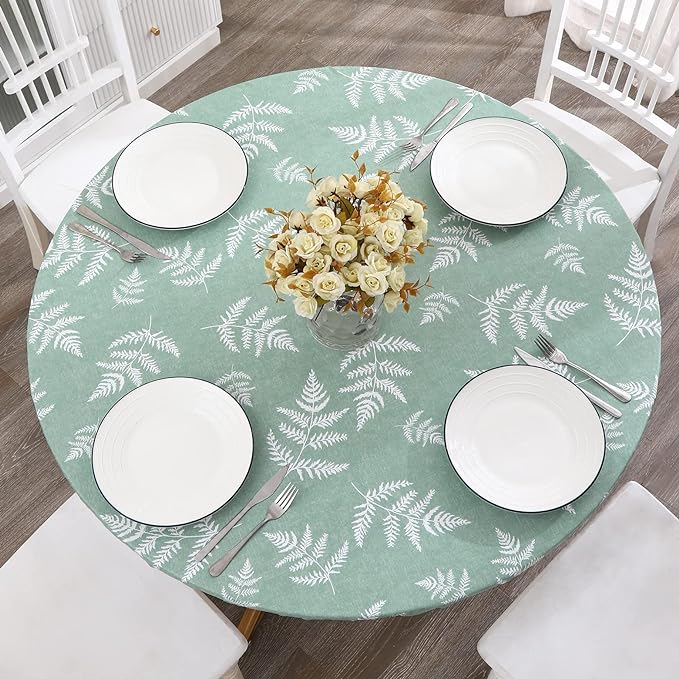 Walrus Round Vinyl Fitted Tablecloth with Flannel Backing Elastic Edge Design Table Cover Waterproof Oil-Proof PVC Table Cloth Stain-Resistant Best for 57"-66" Round