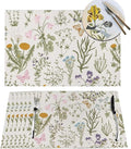 Placemats Set of 4 Vintage Wildflower Herbs Floral Rustic Butterfly Place Mats Floral Woven Table Mats Washable PVC Placemat for Dining Kitchen Decor Indoor Outdoor, 12 x 18 Inch
