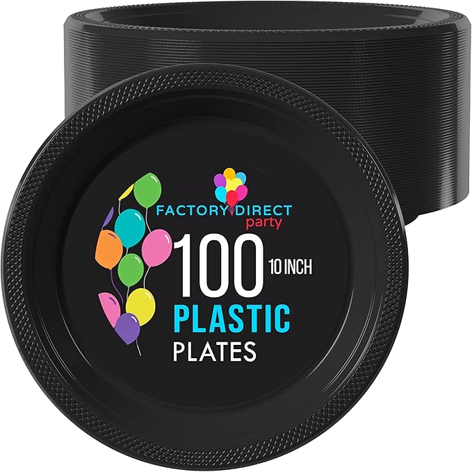 Black Plastic Plates For Party 10" Black Disposable Plates Heavy Duty 100 Pcs Plastic Dinnerware Sets Heavy Duty 350 GSM Disposable Dinnerware Set