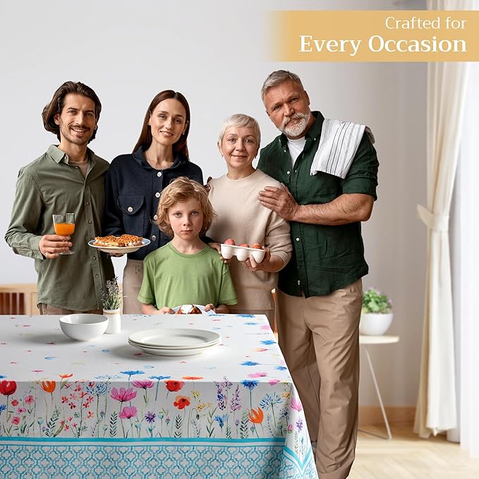 Maison d' Hermine Table Cloth Rectangle Table 100% Cotton 60 x 108 Inches Tablecloth Reusable Decorative for Dining Room Farmhouse Home Valentines Day Decorations Spring Summer - Flower in The Field