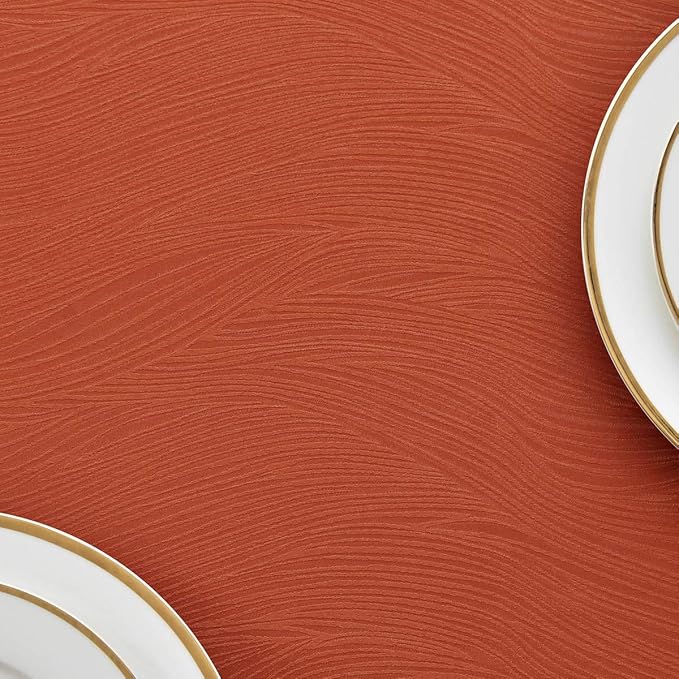 maxmill Jacquard Table Cloth Swirl Design Water Resistant Wrinkle Resistance Heavy Weight Soft Tablecloth for Fall Harvest Thanksgiving Dining Tabletop Halloween Decoration Oblong 60 x 140 Inch Rust