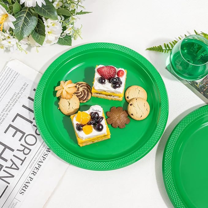 WELLIFE Green Party Plates 10 Inch -150 Count, Disposable Plastic Dinner Plates for Party St. Patrick's Day Easter