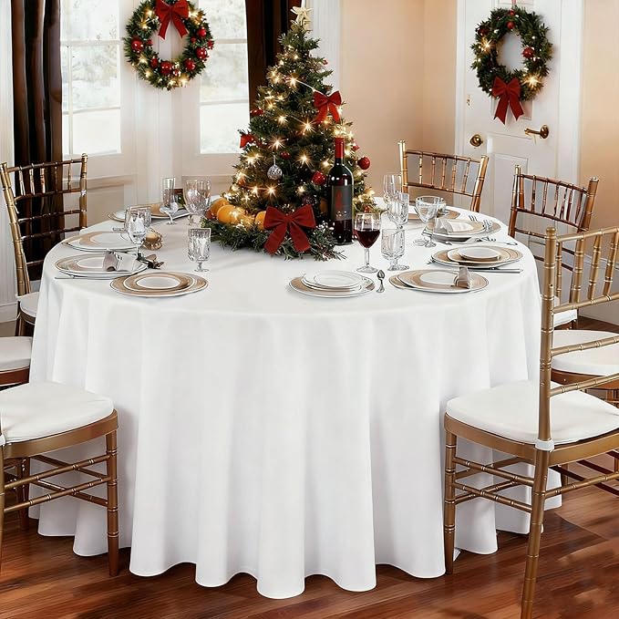 12 Pack Round Tablecloth 90 Inch Cloth White Tablecloth for Round Tables, Washable Polyester Table Cloth Stain and Wrinkle Resistant Decorative Table Cover for Wedding Party Dining Banquet