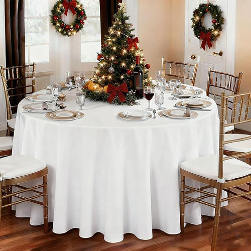 12 Pack Round Tablecloth 90 Inch Cloth White Tablecloth for Round Tables, Washable Polyester Table Cloth Stain and Wrinkle Resistant Decorative Table Cover for Wedding Party Dining Banquet