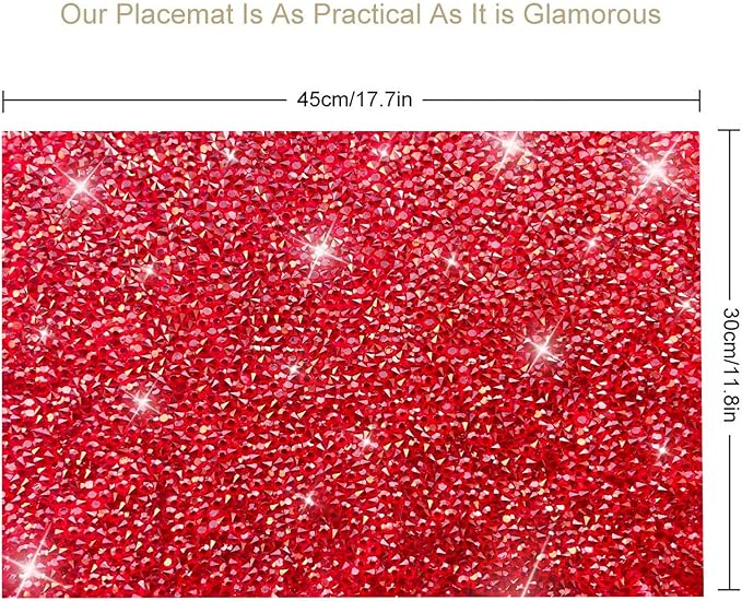 Red Sparkly Rhinestone Decor Square Placemats - Heat Resistant Mat Set of 2