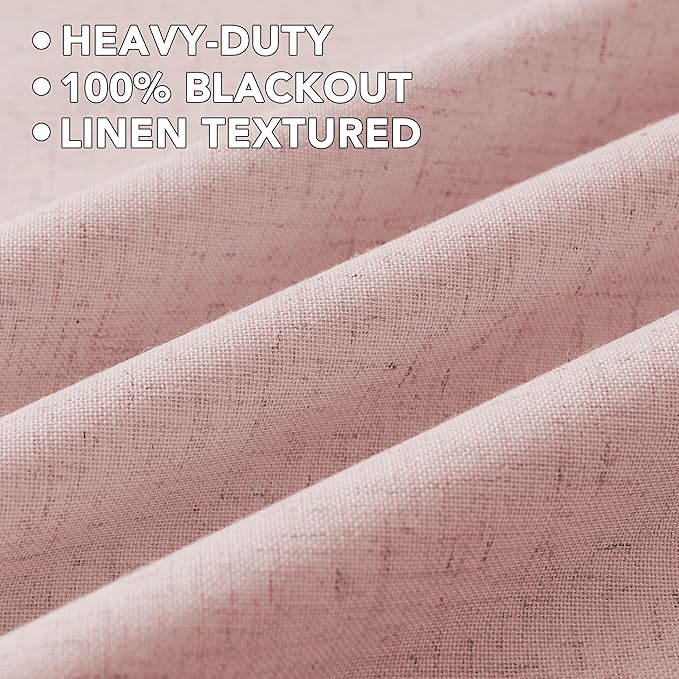H.VERSAILTEX Linen Curtains 100% Blackout Curtains for Bedroom 84 inch Long Full Light Blocking Nature Linen Blended Window Curtains for Living Room Nickel Grommet (2 Panels, Heathered Baby Pink)