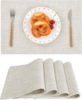 SHACOS Washable Cloth Placemats Set of 4, Double Layer Thick Non Slip Heat Resistant Place Mats, Stain Resistant Faux Linen Modern Farmhouse Table Mats, Ivory