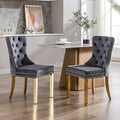 KCC Velvet Dining Chairs Set of 2, Upholstered High-end Tufted Dining Chair with Nailhead Back Ring Pull Trim Stainless Steel Legs, Contemporary Nikki Collection Modern Style for Kitchen, Dark Gray
