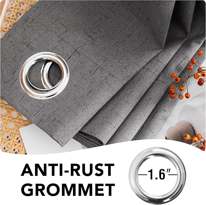 H.VERSAILTEX Linen Blackout Curtains Durable Thick Textured Linen Look 100% Blackout Patio Door Curtain Anti Rust Grommet Extra Wide Sliding Door Curtain Panel, W100 x L108 inch - Grey