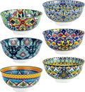 HENXFEN LEAD Boho Cereal and Soup Bowls Set of 6 – 24 oz Colorful Ceramic Bowl for Kitchen, Perfect for Oatmeal, Pasta, Salad, Dessert, Fruit – Microwave & Dishwasher Safe