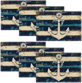 Nautical Placemats Set of 6, Coastal Anchor Place Mats, Rustic Beach Navy Blue Waterproof Washable Table Mats for Home Party Indoor Kitchen Dining Table Decoration 12x18 Inch